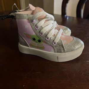 Little girls pink baby Yoda shoes
